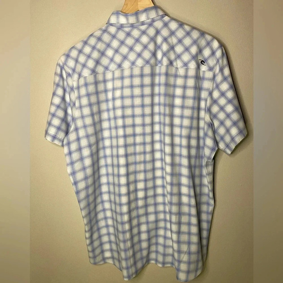 Rip Curl Mens short sleeve button down light blue white plaid size large L - Picture 9 of 9